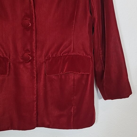 Vintage Liz Claiborne Women Velvet Blazer Jacket Size 4/S Red Pockets Button Up - Picture 4 of 14